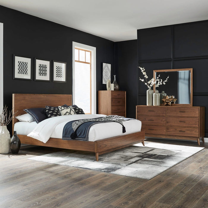 Century Modern King California Platform Bed, Dresser & Mirror, Chest image