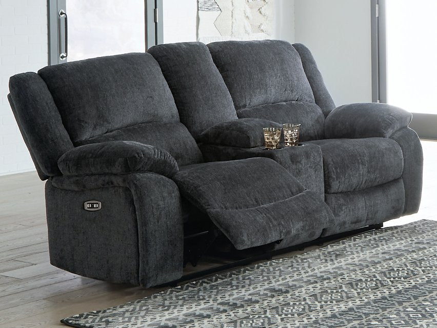 Draycoll Power Reclining Loveseat with Console - Plourde Furniture Co (Caribou, ME)
