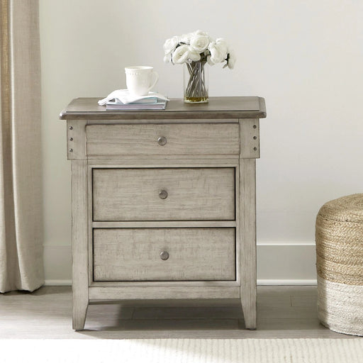 Ivy Hollow 3 Drawer Nightstand w/ Charging Station in Weathered Linen image