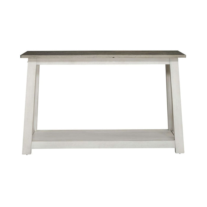 Liberty Furniture Laurel Bluff Sofa Table in Antique White with Dusty Gray Top