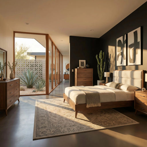 Century Modern California Uph Platform Bed, Dresser & Mirror, N/S image