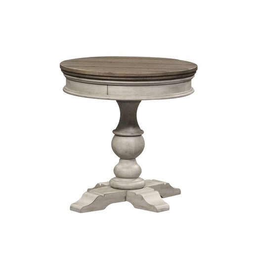 Heartland Round Pedestal Chair Side Table in Antique White - Plourde Furniture Co (Caribou, ME)
