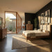 Century Modern Uph Platform Bed, Dresser & Mirror, Chest image