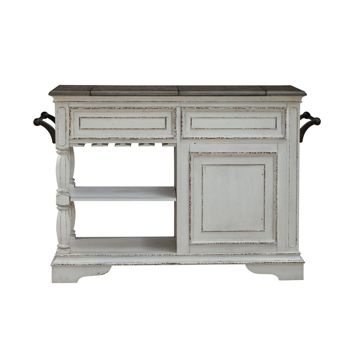 Magnolia Manor Bar Cart in Antique White & Weathered Bark EST SHIP TIME APPX 4 WEEKS image