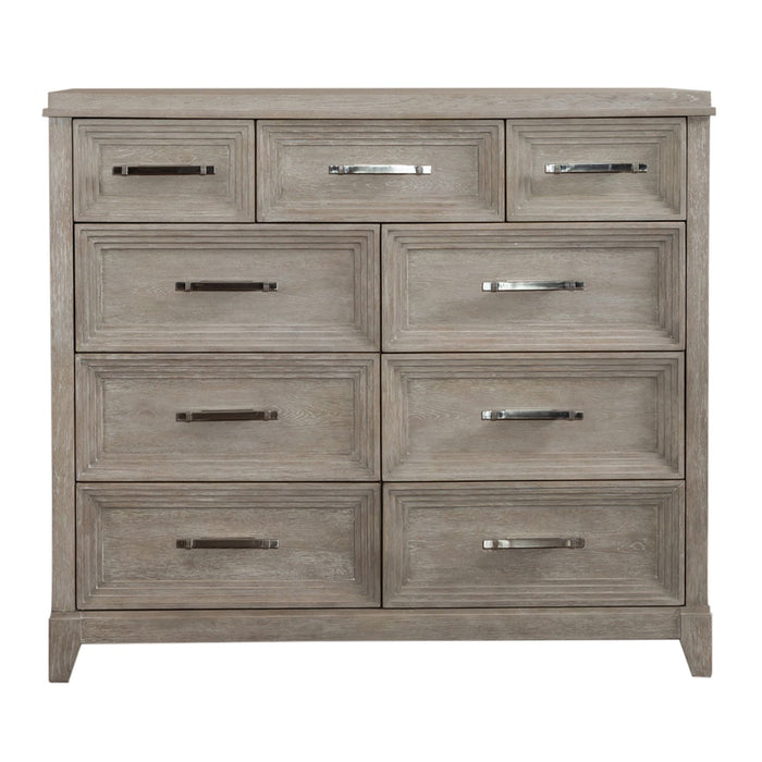Belmar 9 Drawer Bureau Dresser in Washed Taupe and Silver Champagne - Plourde Furniture Co (Caribou, ME)