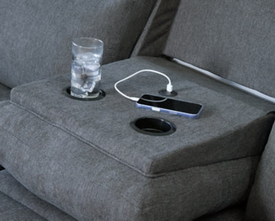 Side-Swipe Reclining Sofa with Drop Down Table - Plourde Furniture Co (Caribou, ME)