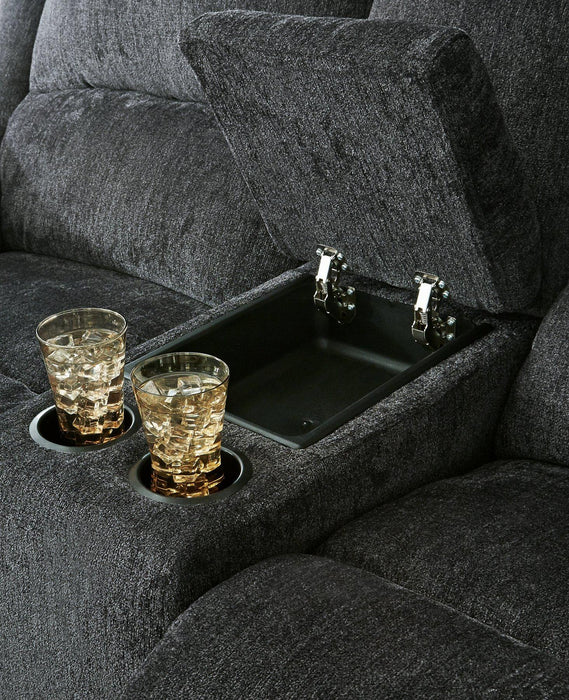Draycoll Power Reclining Loveseat with Console - Plourde Furniture Co (Caribou, ME)