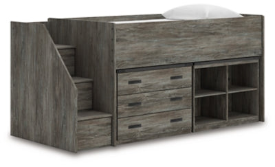 Frandern Loft Bed with Bookcase and Drawer Storage - Plourde Furniture Co (Caribou, ME)