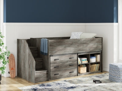 Frandern Loft Bed with Bookcase and Drawer Storage - Plourde Furniture Co (Caribou, ME)