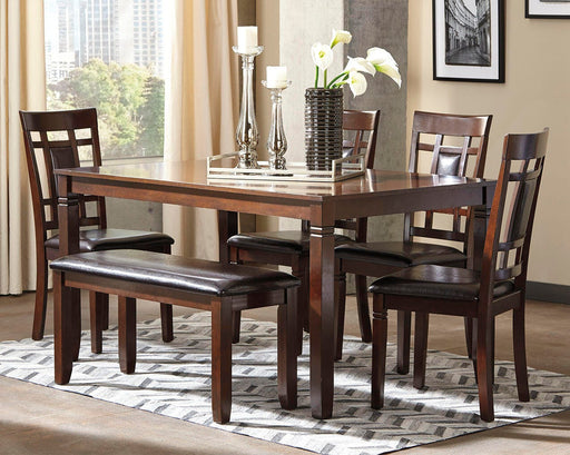 Bennox Dining Table and Chairs with Bench (Set of 6) - Plourde Furniture Co (Caribou, ME)