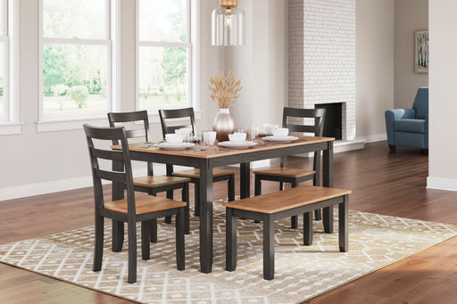 Gesthaven Dining Table with 4 Chairs and Bench (Set of 6) - Plourde Furniture Co (Caribou, ME)
