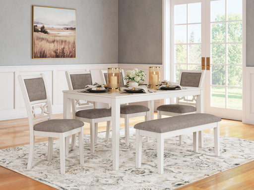 Erinberg Dining Table and 4 Chairs and Bench (Set of 6) - Plourde Furniture Co (Caribou, ME)
