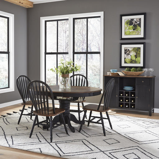 Carolina Crossing 5 Piece Pedestal Table Set- Black - Plourde Furniture Co (Caribou, ME)
