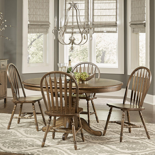 Carolina Crossing 5 Piece Pedestal Table Set - Plourde Furniture Co (Caribou, ME)