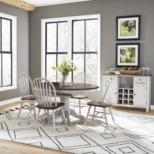 Carolina Crossing 5 Piece Pedestal Table Set- White - Plourde Furniture Co (Caribou, ME)