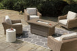 Beachcroft Beachcroft Fire Pit Table with Four Nuvella Swivel Lounge Chairs - Plourde Furniture Co (Caribou, ME)