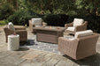 Beachcroft Beachcroft Fire Pit Table with Four Nuvella Swivel Lounge Chairs - Plourde Furniture Co (Caribou, ME)