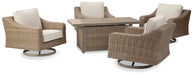 Beachcroft Beachcroft Fire Pit Table with Four Nuvella Swivel Lounge Chairs - Plourde Furniture Co (Caribou, ME)