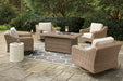 Beachcroft Beachcroft Fire Pit Table with Four Nuvella Swivel Lounge Chairs - Plourde Furniture Co (Caribou, ME)