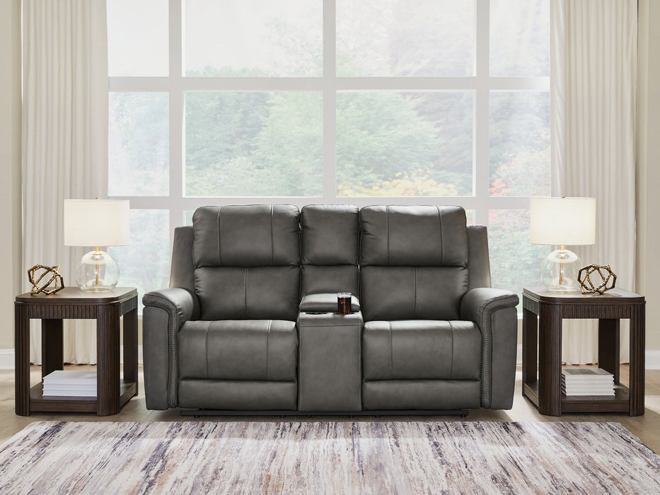 Bleckley Power Reclining Loveseat with Console - Plourde Furniture Co (Caribou, ME)