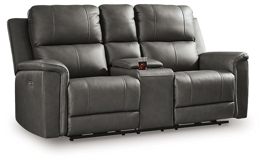 Bleckley Power Reclining Loveseat with Console - Plourde Furniture Co (Caribou, ME)
