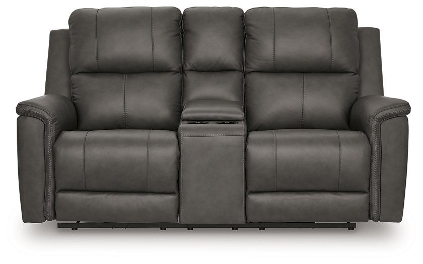Bleckley Power Reclining Loveseat with Console - Plourde Furniture Co (Caribou, ME)