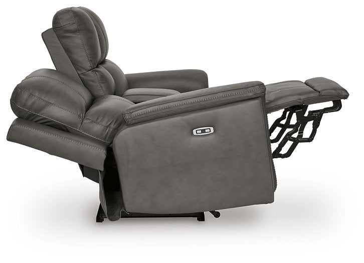 Bleckley Power Reclining Loveseat with Console - Plourde Furniture Co (Caribou, ME)