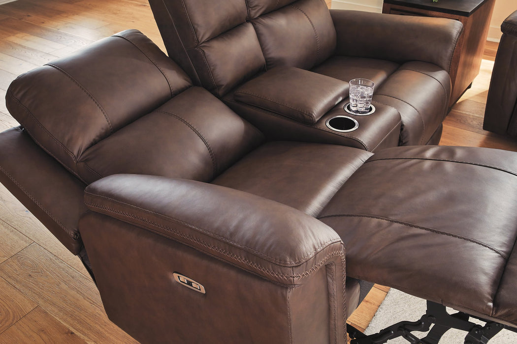 Bleckley Power Reclining Loveseat with Console - Plourde Furniture Co (Caribou, ME)