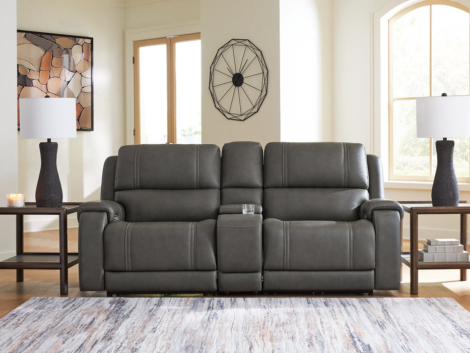5Z - Pittson Power Reclining Sectional Loveseat with Console - Plourde Furniture Co (Caribou, ME)