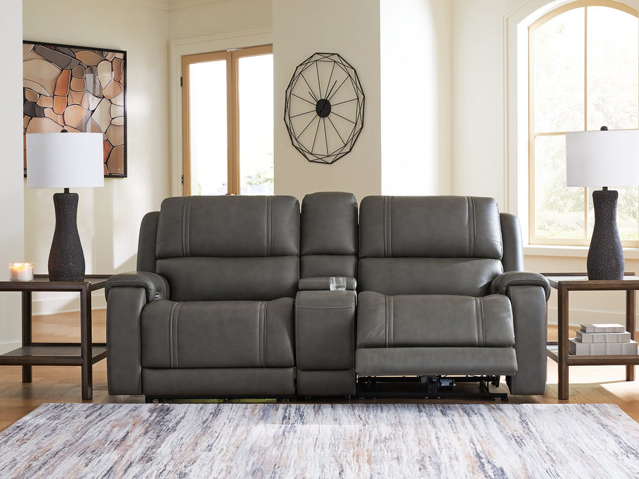 5Z - Pittson Power Reclining Sectional Loveseat with Console - Plourde Furniture Co (Caribou, ME)