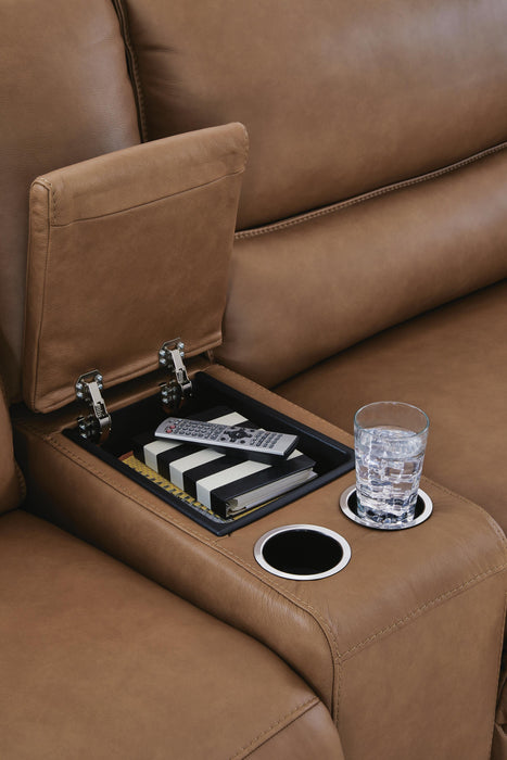 DeepWakes Reclining Sectional with Storage Console - Plourde Furniture Co (Caribou, ME)