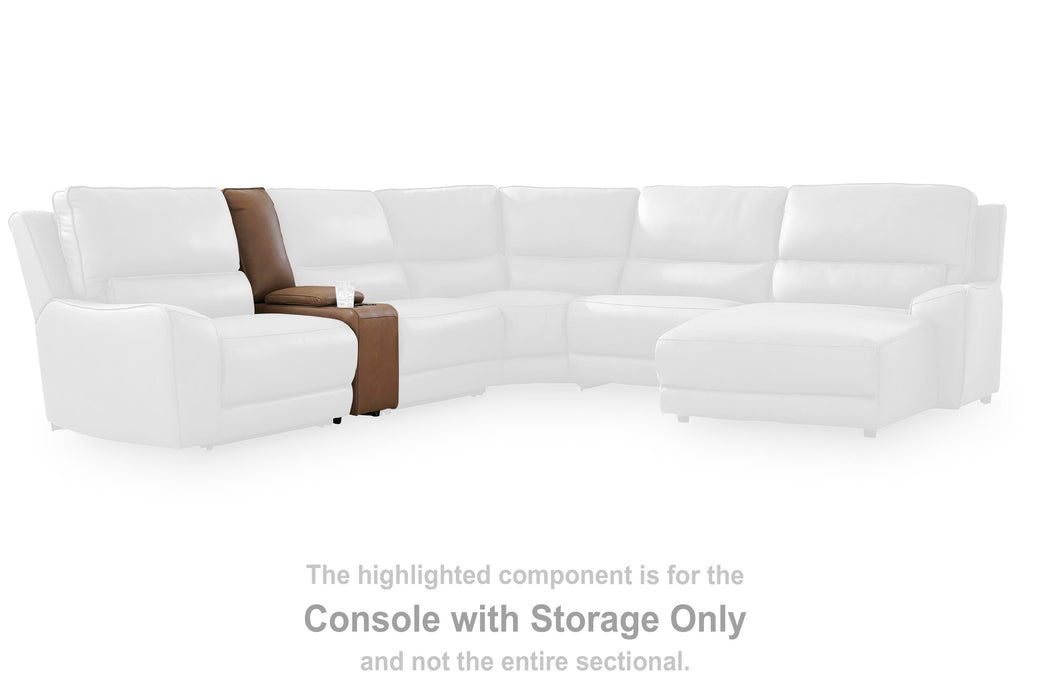 DeepWakes Reclining Sectional with Storage Console - Plourde Furniture Co (Caribou, ME)