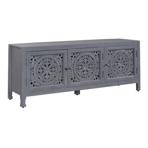 Marisol 65 Inch 3 Door Accent TV Stand in Weathered Honey and Soft Wash Gray image