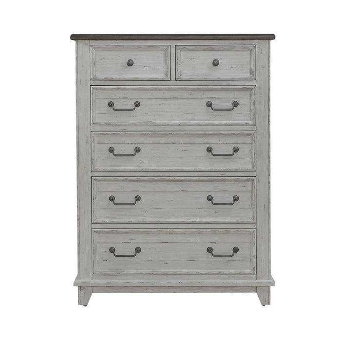 River Place 6 Drawer Chest in Riverstone White and Tobacco image