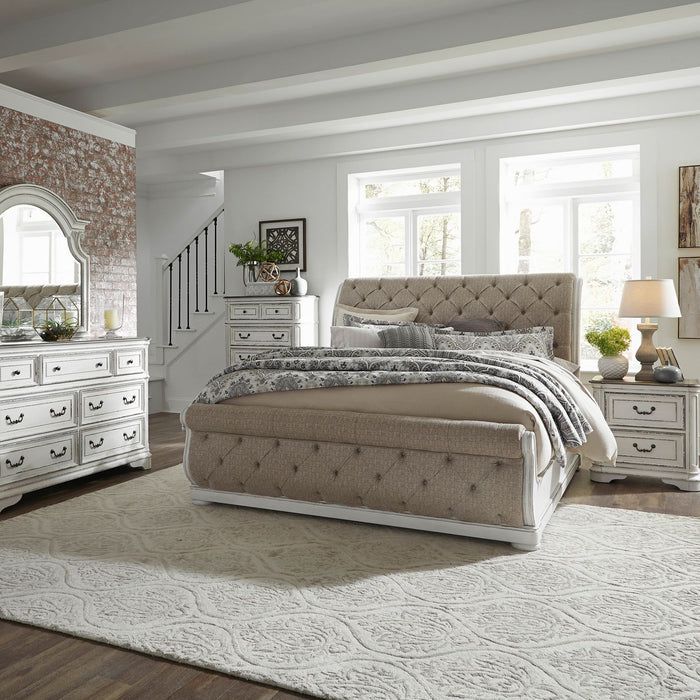 Magnolia Manor - Queen Uph Sleigh Bed, Dresser & Mirror, Chest, Night Stand