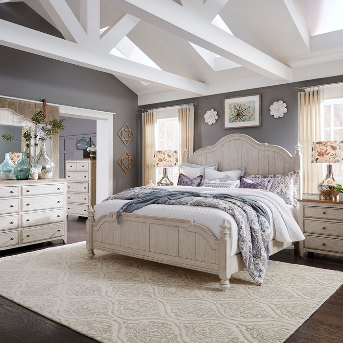 Farmhouse Reimagined - King Poster Bed, Dresser & Mirror, Chest, Night Stand