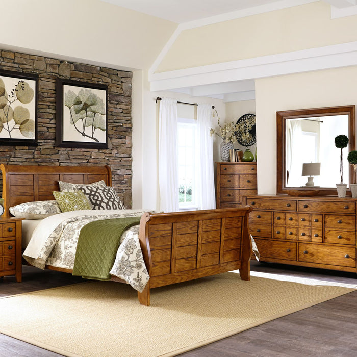 Grandpas Cabin - King Sleigh Bed, Dresser & Mirror