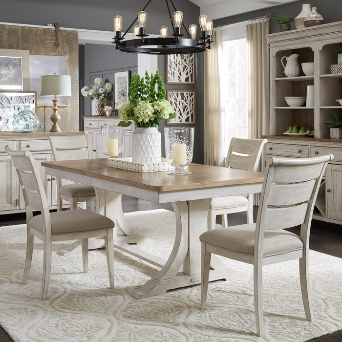 Farmhouse Reimagined - Opt 5 Piece Trestle Table Set