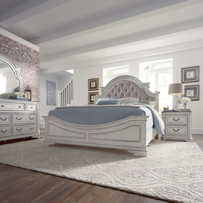 Magnolia Manor - King Uph Bed, Dresser & Mirror, Night Stand