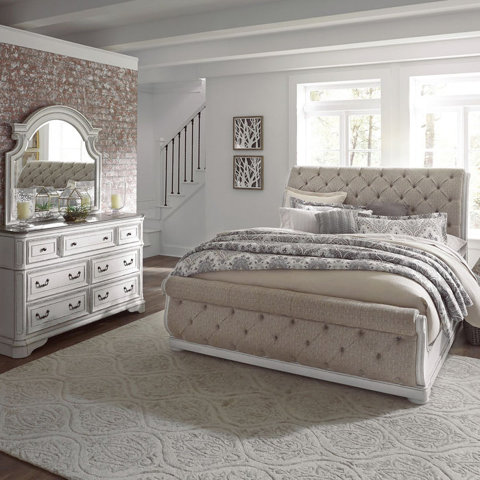 Magnolia Manor - Queen Uph Sleigh Bed, Dresser & Mirror