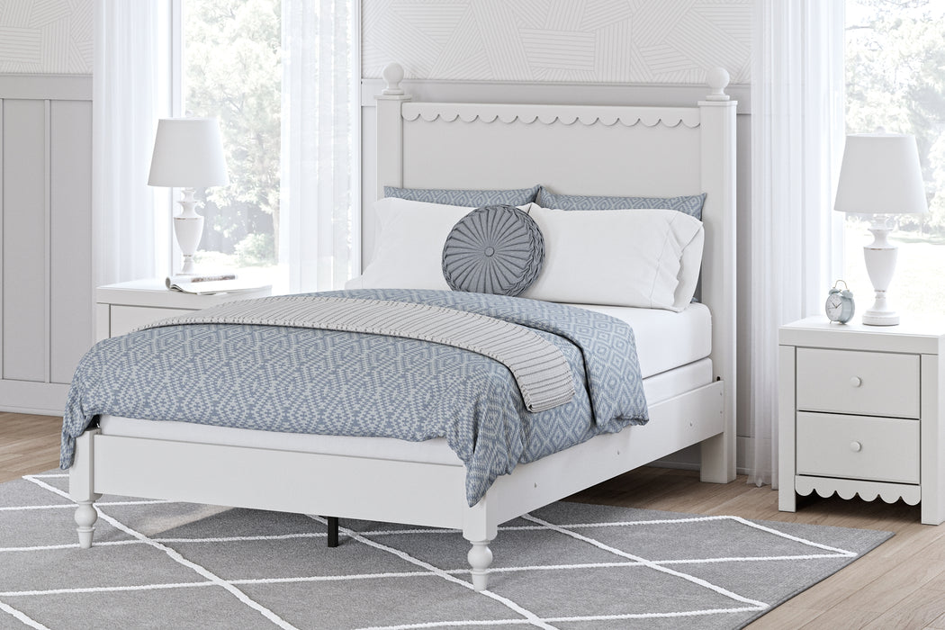 Mollviney Full Panel Bed with Mirrored Dresser and Nightstand