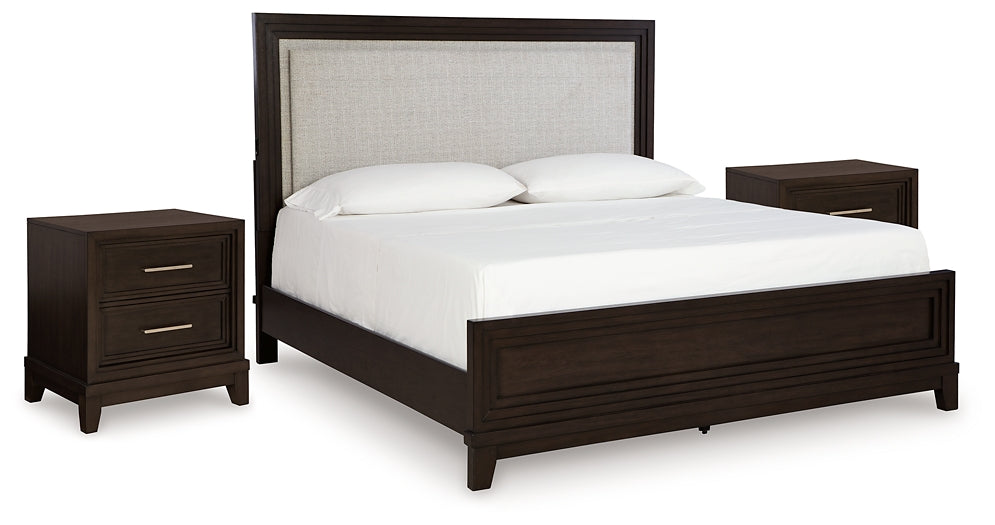 Neymorton King/California King Upholstered Panel Headboard with 2 Nightstands