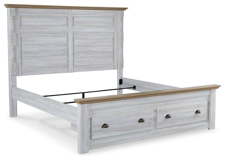 Haven Bay King Panel Storage Bed with Mirrored Dresser, Chest and 2 Nightstands