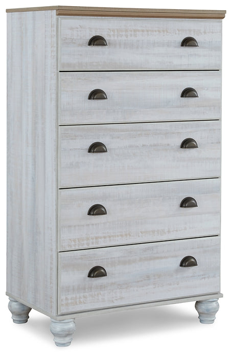 Haven Bay Queen Panel Storage Bed with Mirrored Dresser and Chest