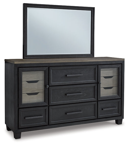 Foyland Queen Panel Storage Bed with Mirrored Dresser, Chest and 2 Nightstands