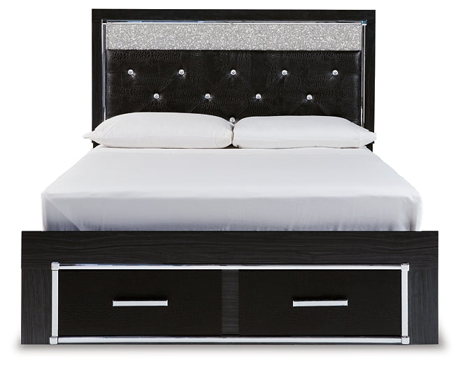 Kaydell Queen Upholstered Panel Storage Platform Bed with Mirrored Dresser, Chest and 2 Nightstands