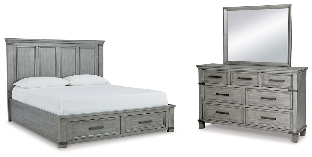 Russelyn King Storage Bed with Mirrored Dresser