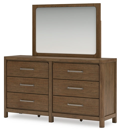 Cabalynn California King Upholstered Bed with Mirrored Dresser